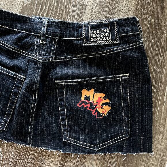 Vintage Marithé François Girbaud Denim Micro Mini Skirt Size 31 Y2K Graphic Logo - Picture 4 of 14